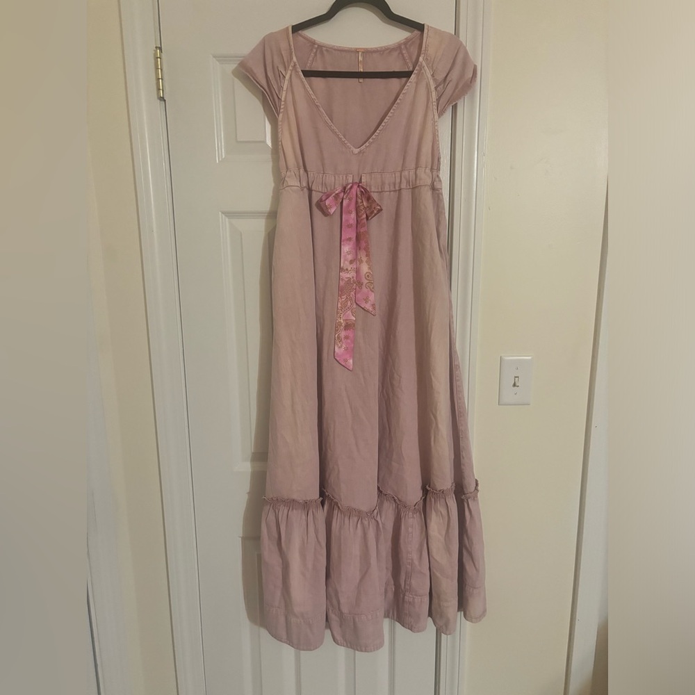 Free People Roucha Denim Maxi Dress In Pale Mauve Size XS - Picture 8 of 16